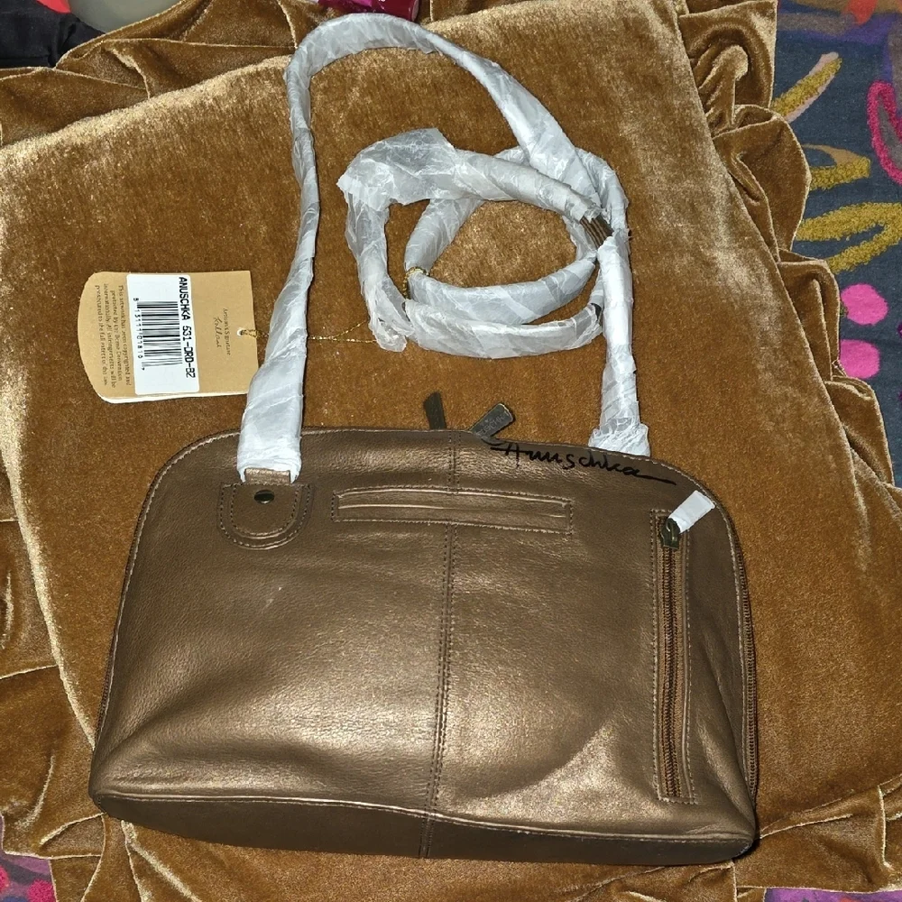 NWT Anuschka Floral Bronze Leather Bag And Matching Coin Purse Set - Picture 2 of 12